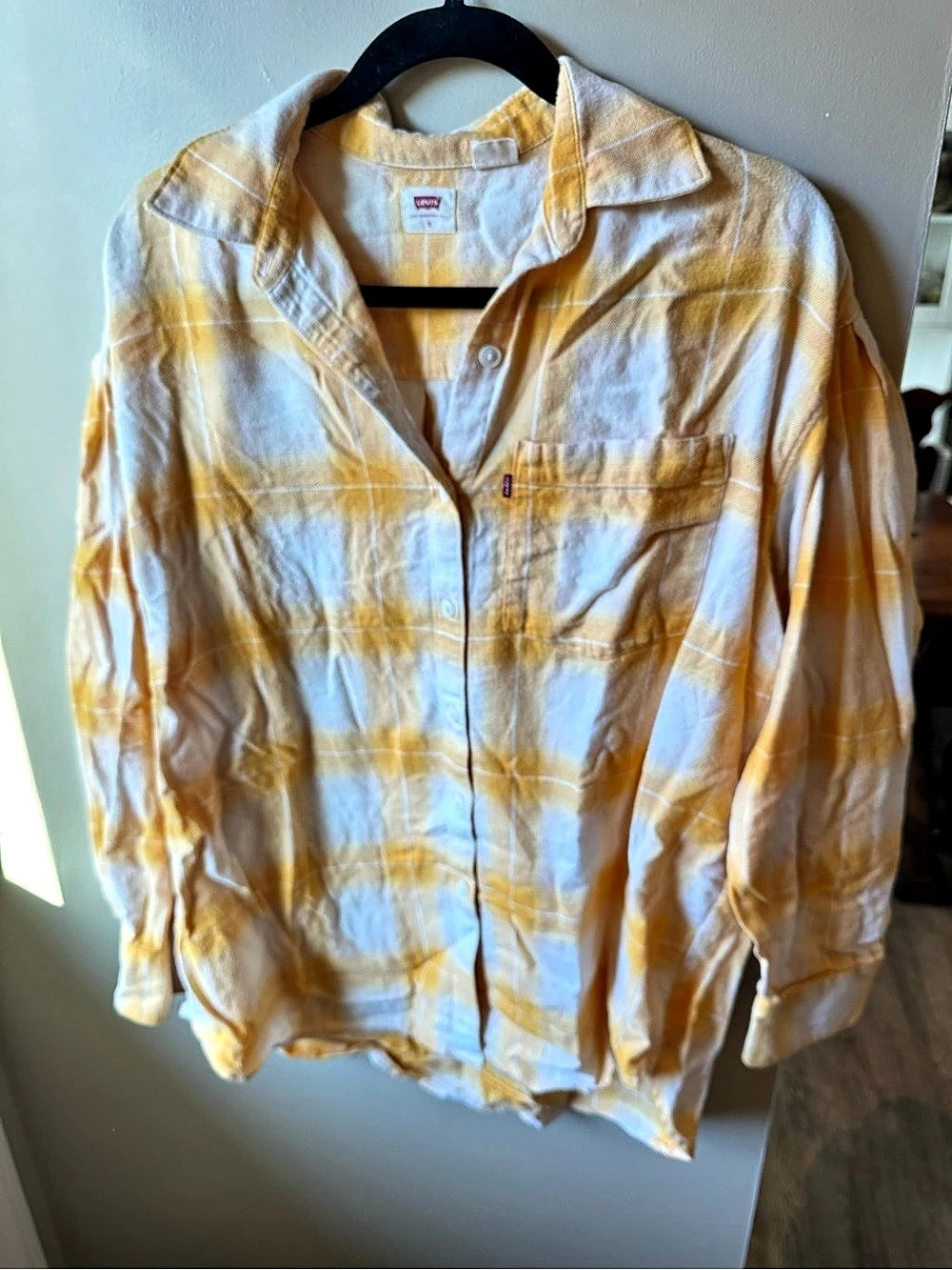Levi'Small Ultimate Boyfriend Plaid Shirt Yellow & White Small